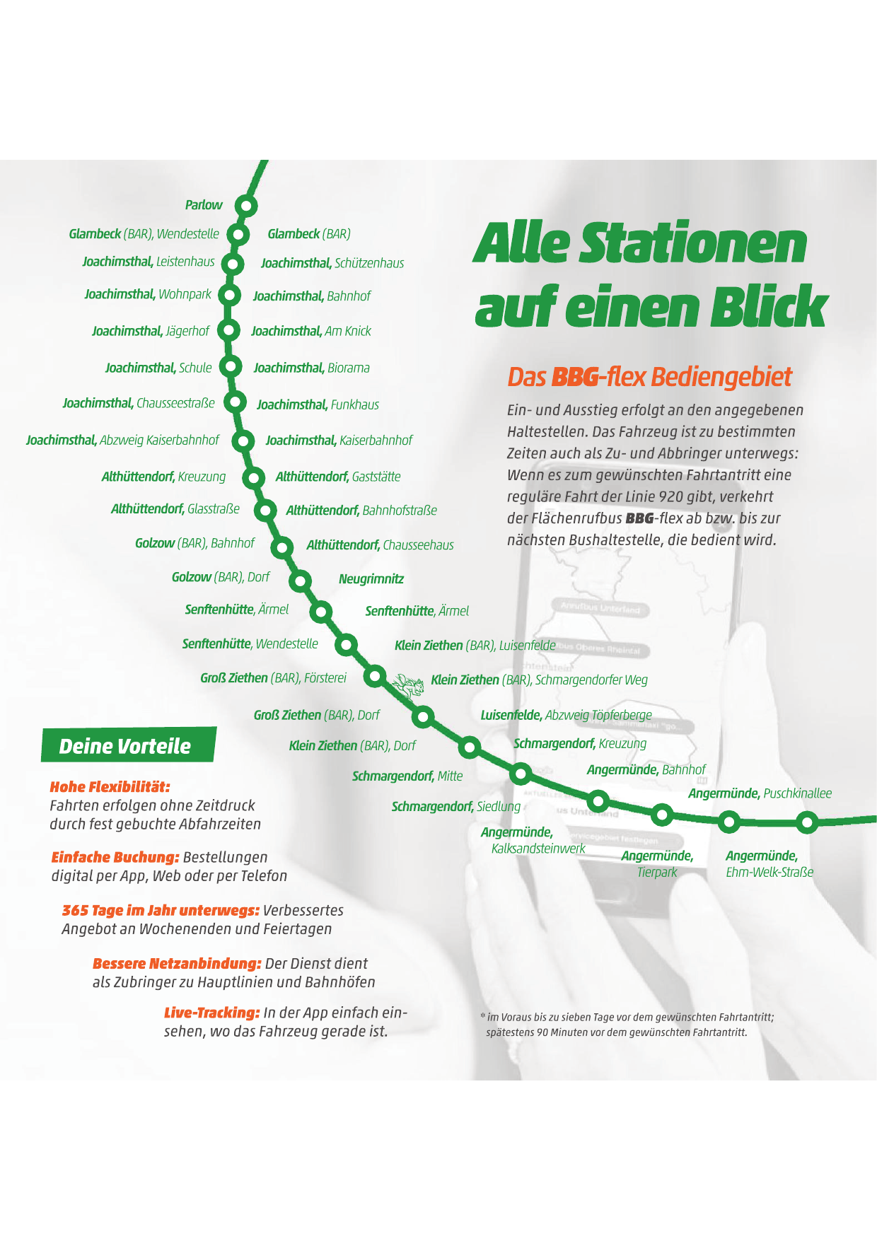 Flyer: Alle Stationen des BBG-flex auf einen Blick